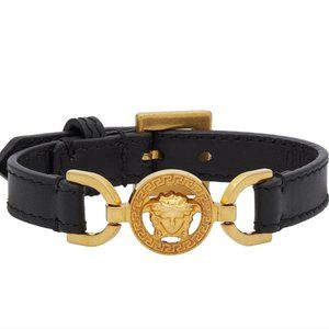 NEW Versace Black and Gold Medusa Leather Bracelet